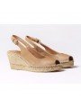 Comprar Online Alpargatas Toni Pons de piel con cuña, Espadrilles modelo Croacia, color cuero, vista lateral duo