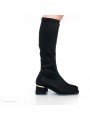 Bota Alta Daniela Vega detalle dorado L1895 Negro, lycra, tacón ancho, vista lateral