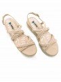 sandalias plataforma plana, tiras cruzadas, mustang lisa 50768, cierre hebilla, color arena beige, vista superior