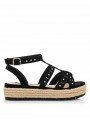 sandalias plataforma, estilo romana, mustang ameli 50773, color negro, yute esparto, vista lateral