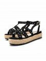 sandalias plataforma, estilo romana, mustang ameli 50773, color negro, yute esparto, vista general