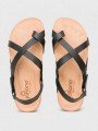 Sandalias planas Yokono Bio Ibiza 718 Negro, piel, suela eva corcho, cruzadas, vista aerea