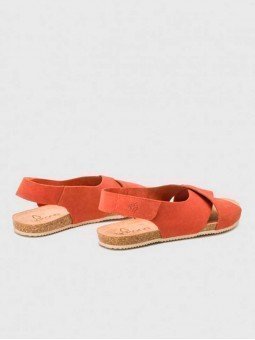 Sandalias planas Bio Yokono Oasis 075 Teja, tiras cruzadas, cierre velcro, piel, vista trasera