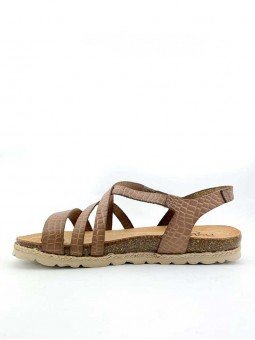 Sandalias planas Bio Yokono Chipre 100 marron, de piel, con tiras, cierre velcro, vista interior