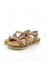 Sandalias planas Bio Yokono Chipre 100 marron, de piel, con tiras, cierre velcro, vista general